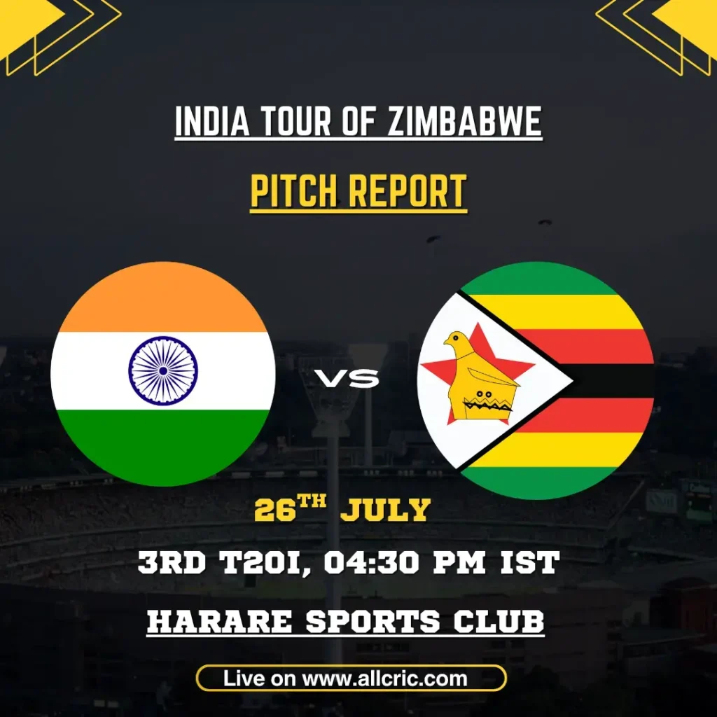 ZIM vs IND pitch report today for the 3rd T20I at Harare Sports Club, a balanced surface offering early seam and later spin assistance.