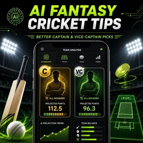 AI fantasy cricket tips for better captain and vice-captain picks using player form, pitch conditions, toss data and projected fantasy points.