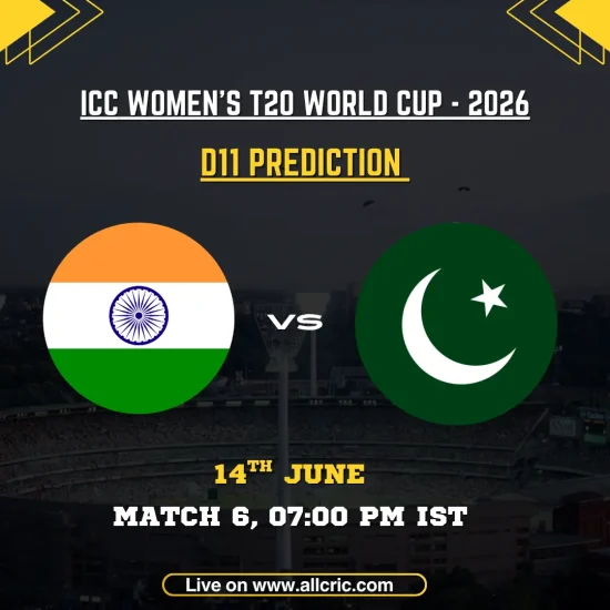 IND-W vs PAK-W Dream11 prediction today match graphic for ICC Women’s T20 World Cup 2026 featuring India Women vs Pakistan Women at Edgbaston, Birmingham. The image highlights Dream11 team prediction, fantasy cricket tips, captain and vice-captain picks, probable playing XIs, and key players for the blockbuster Group 1 clash.